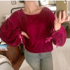 Cranberry velvet open back free people blouse